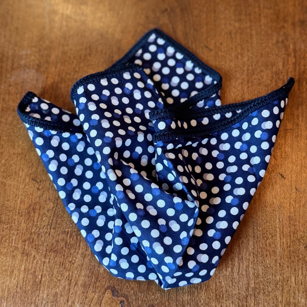 Sebastian Cruz Couture Pocket Square Mens OS Navy‎ Blue Polka Dot Cotton Crochet